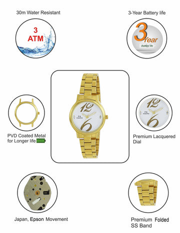 Maxima GOLD Women White Dial Analogue Watch - 55122CMLY